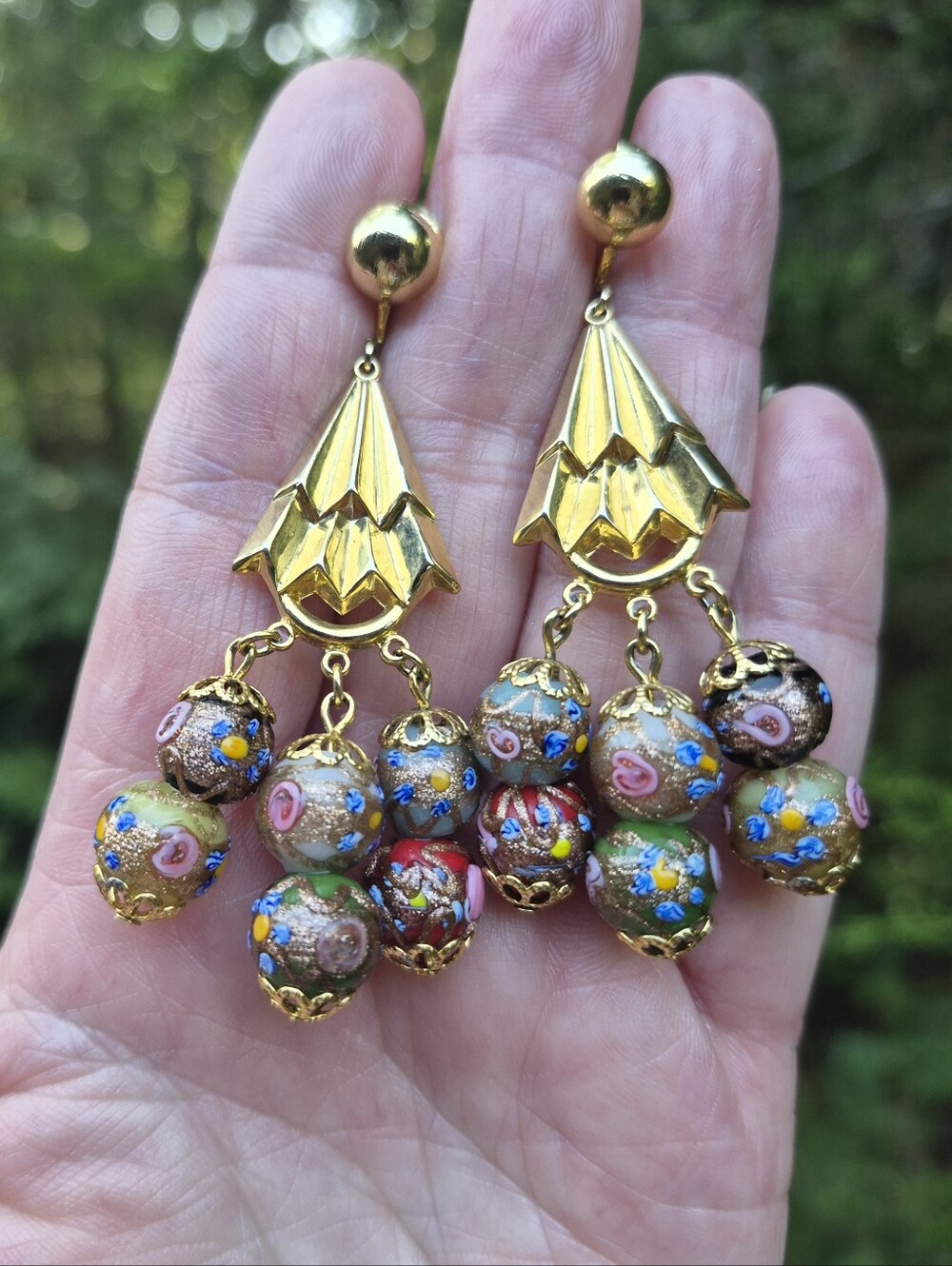 Unique Vintage Italian Wedding Cake Glass Beaded Statement Rare Earrings